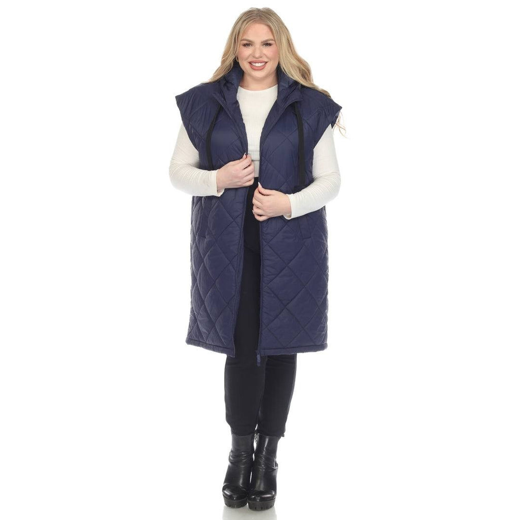 White Mark Plus Size Diamond Quilted Hooded Puffer Vest Blue 2XL NWT $104