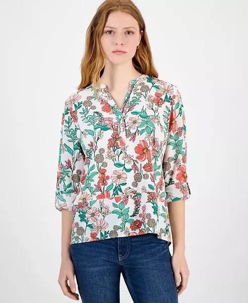 Tommy Hilfiger Floral Split‑Neck Top – Size M – NWT – $79.50