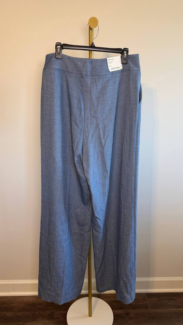 Calvin Klein Faux‑Denim High Rise Wide‑Leg Pants Blue 12 NWT $109