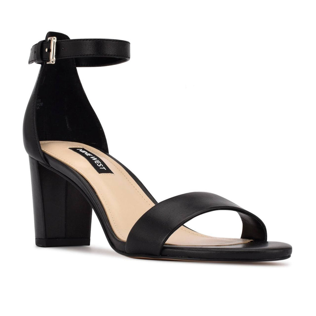 Nine West Pruce Ankle Strap Block Heel Sandals Black Leather Women’s 7M NWB $89
