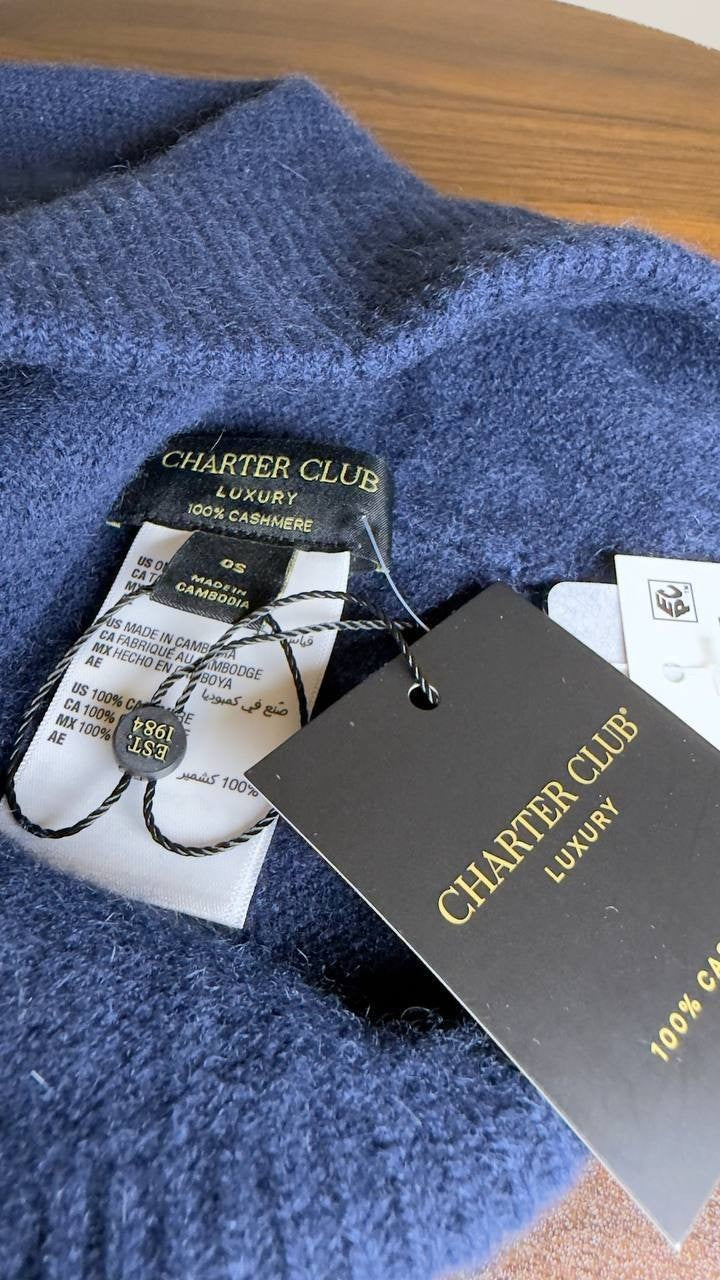 Charter Club Women’s 100% Cashmere Beanie Admiral Navy One Size NWT $79.50