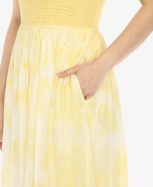 White Mark Smocked Ruffle Maxi Dress Yellow XL NWT $80