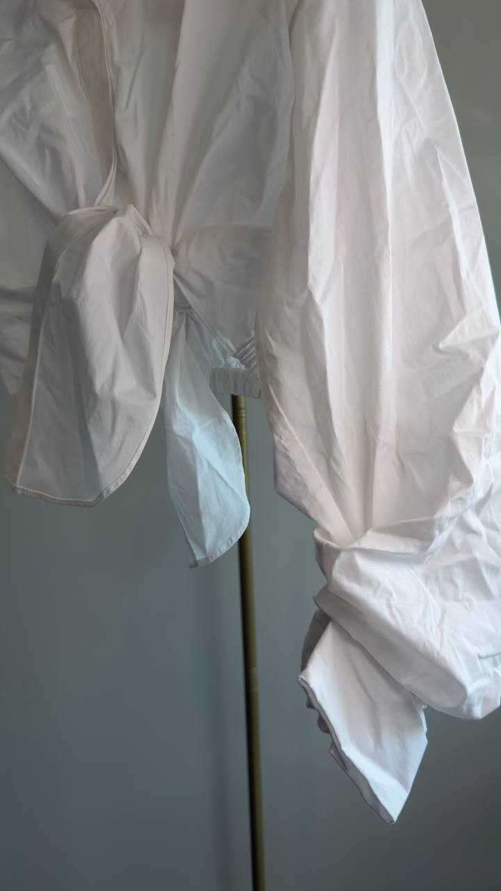 STAUD Lisa Crop Button‑Up Tie Waist Top White L NWOT $275