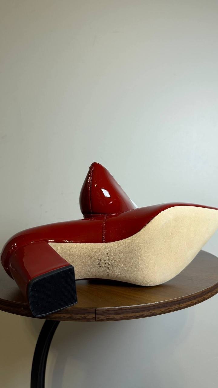 Marc Fisher LTD Dark Red Patent Leather Block Heel Pumps Size 7.5M NIB $165