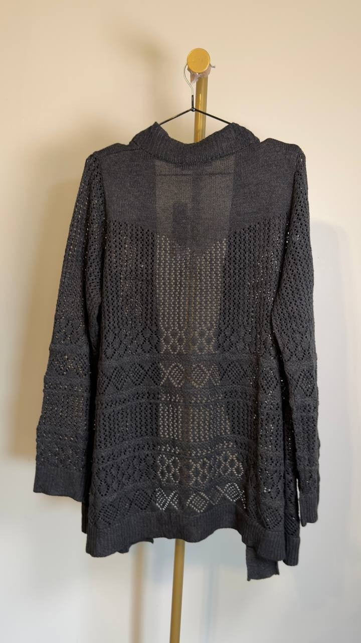 Belldini Pointelle Long Sleeve Open Cardigan Sweater Heather Charcoal XL NWT $64