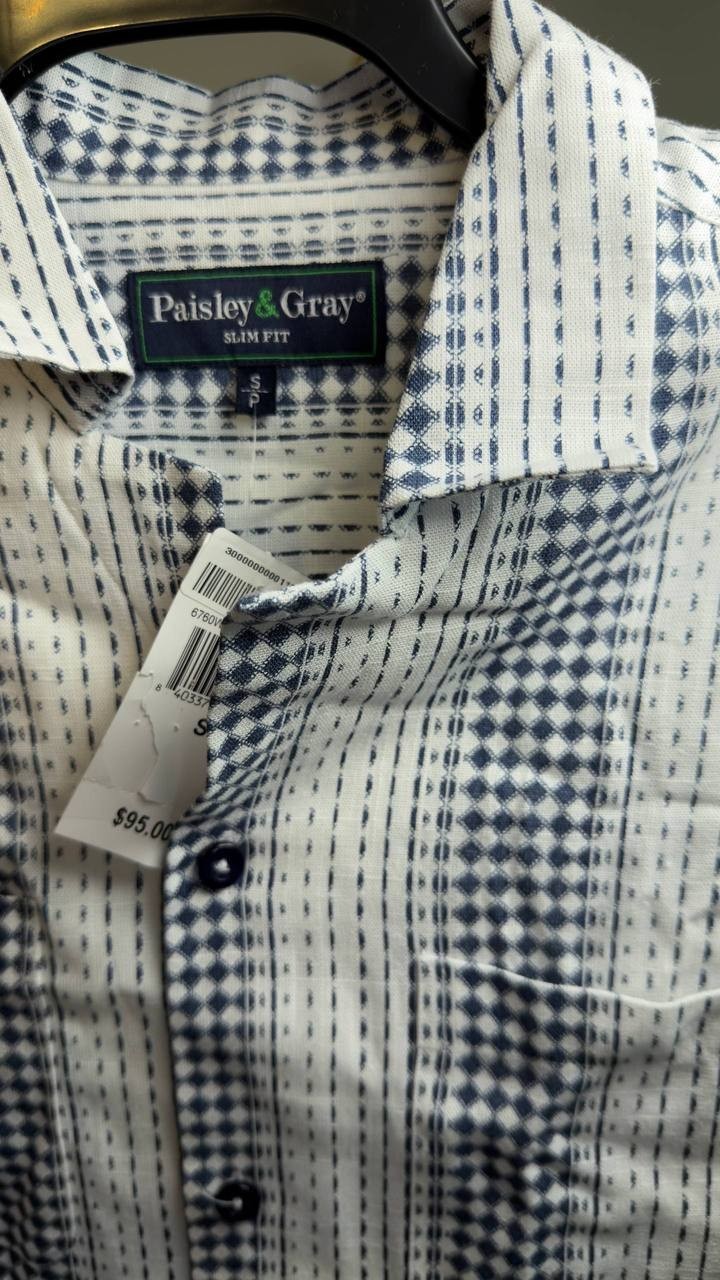 Paisley & Gray Long Sleeve Camp Shirt Blue Multi S/P NWOT $95