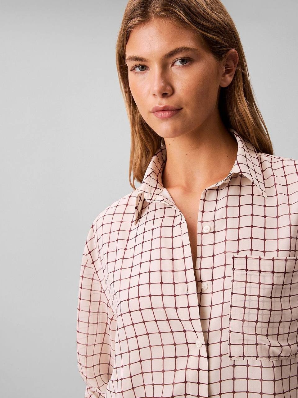 Calvin Klein Blusa con Bolsillo y Manga Enrollable Multi M NWT $79