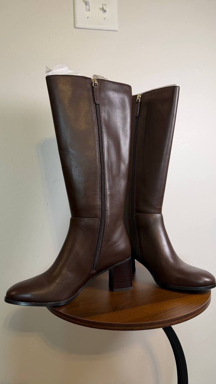 Kate Spade Aimee Boots 8.5B Hot Fudge Leather Tall Almond Toe NIB msrp$348