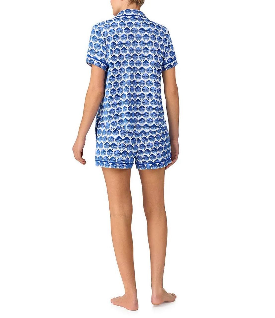 Kate Spade New York Blue Scallop Shell Pajama Set - Top &amp; Shorts L/G S/P