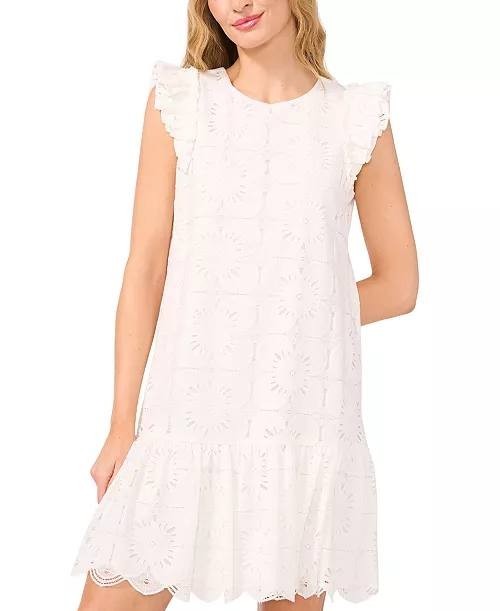 CeCe Ruffle Sleeve Flounce Dress White Size 12 NWT Lined A-line Summer Style