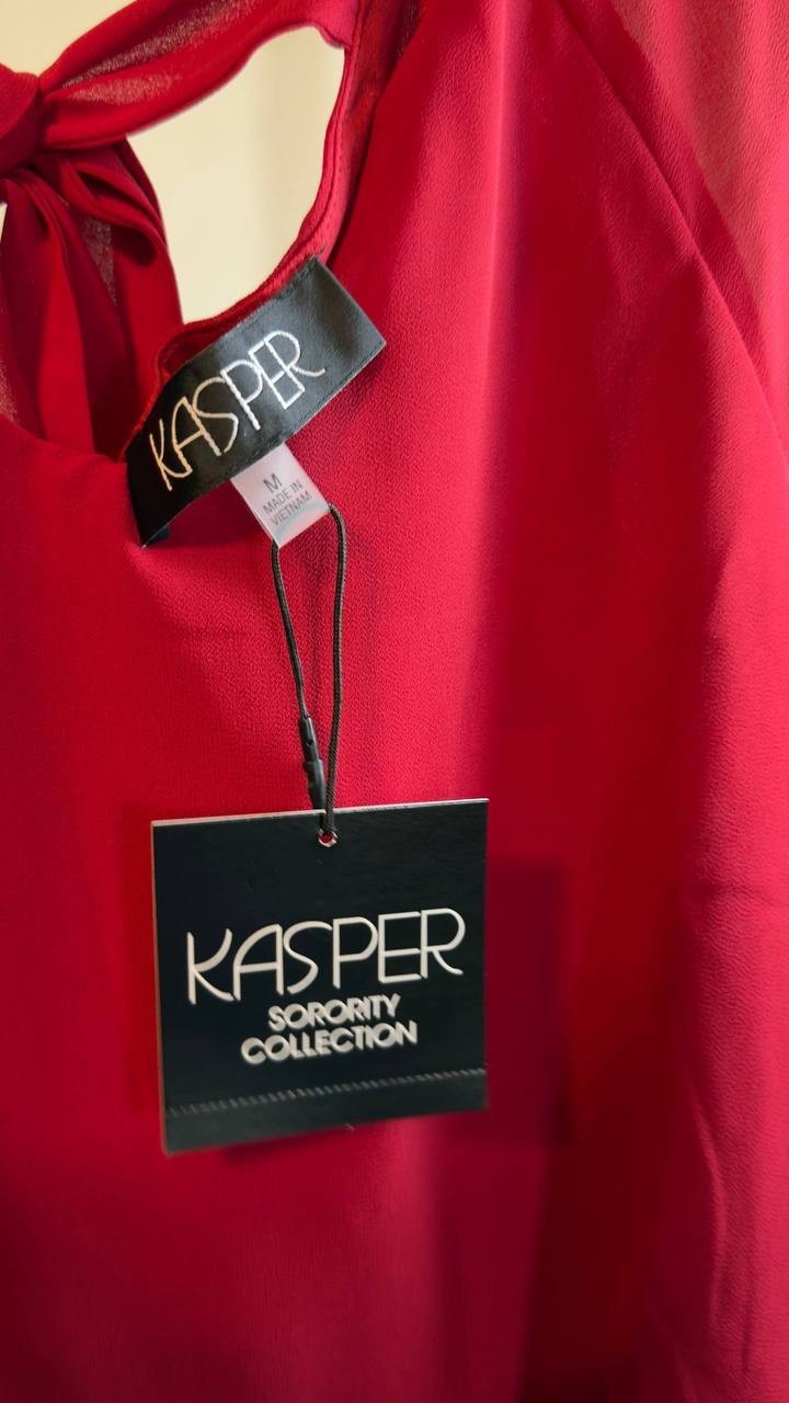 Kasper Women’s V‑Neck Raglan Long‑Sleeve Blouse Red M NWT $69
