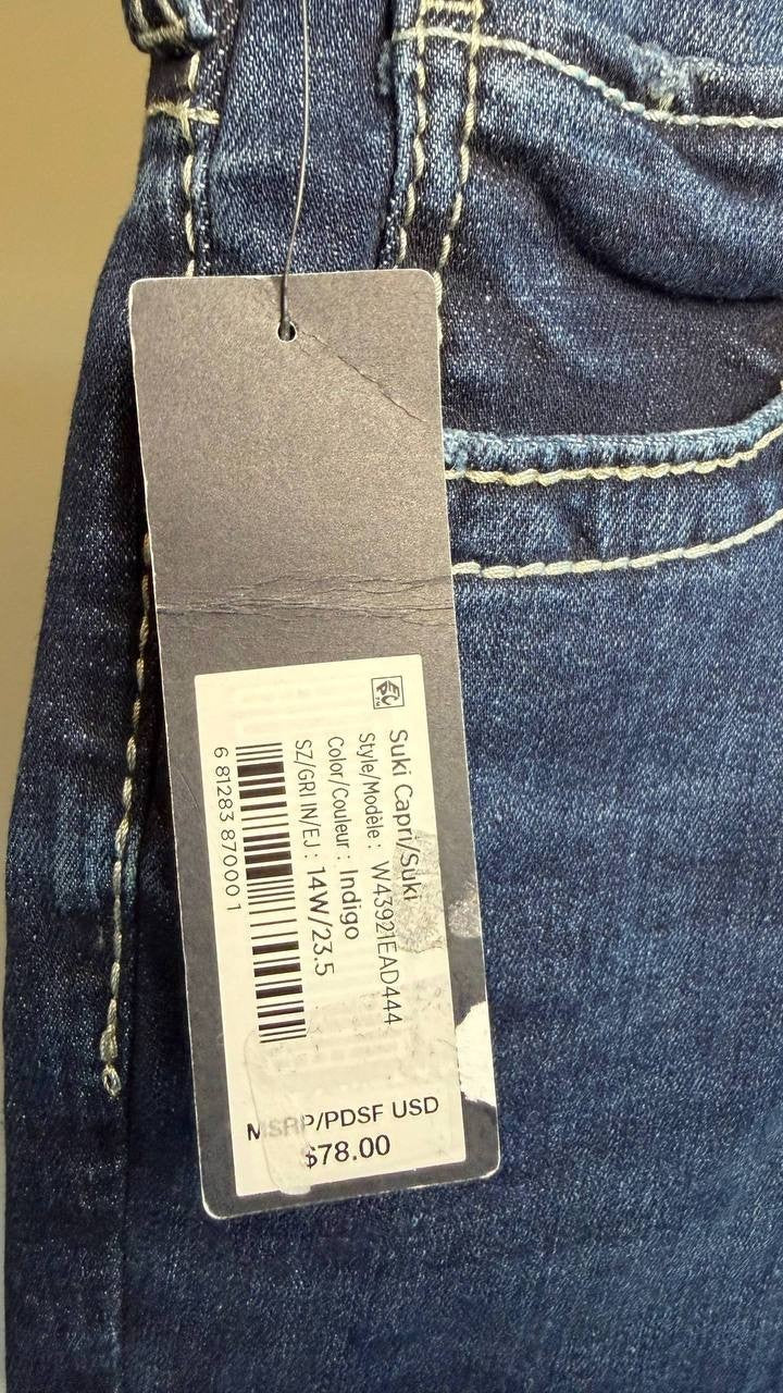 Silver Jeans Suki Mid Rise Curvy Fit Capri Jeans Indigo 14W NWT $78
