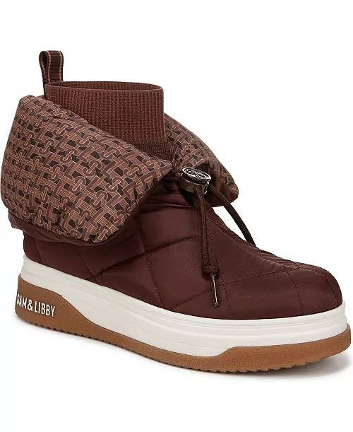 Sam & Libby Cruz Fold Over Puffer Cold Weather Booties Chocolate 9 NWB