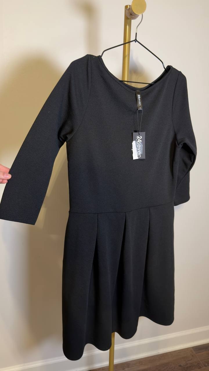 24seven Comfort Apparel Midi Fit & Flare Pocket Dress Black XL NWT $80