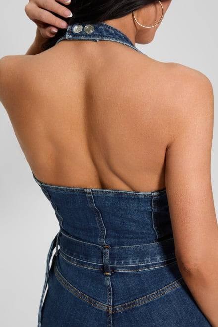 Guess Eco Claire Halter Neck Denim Jumpsuit William Size Mx32 NWT $188