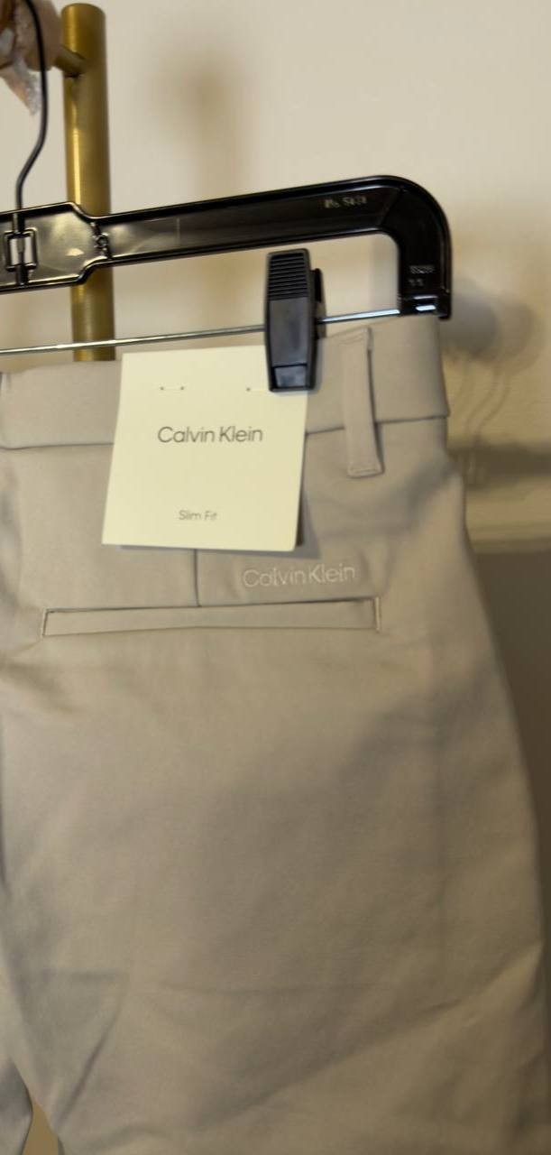Calvin Klein Cotton Stretch Slim Trousers Island Fossil 30 NWT $89