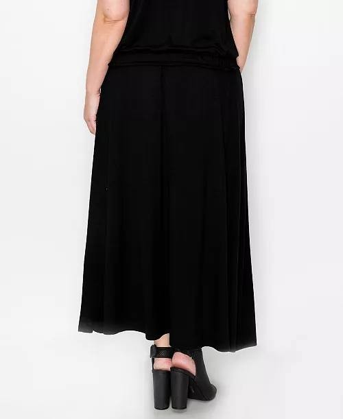 COIN 1804 Plus Size Elastic Waist Maxi Skirt Black 1X NWT $36