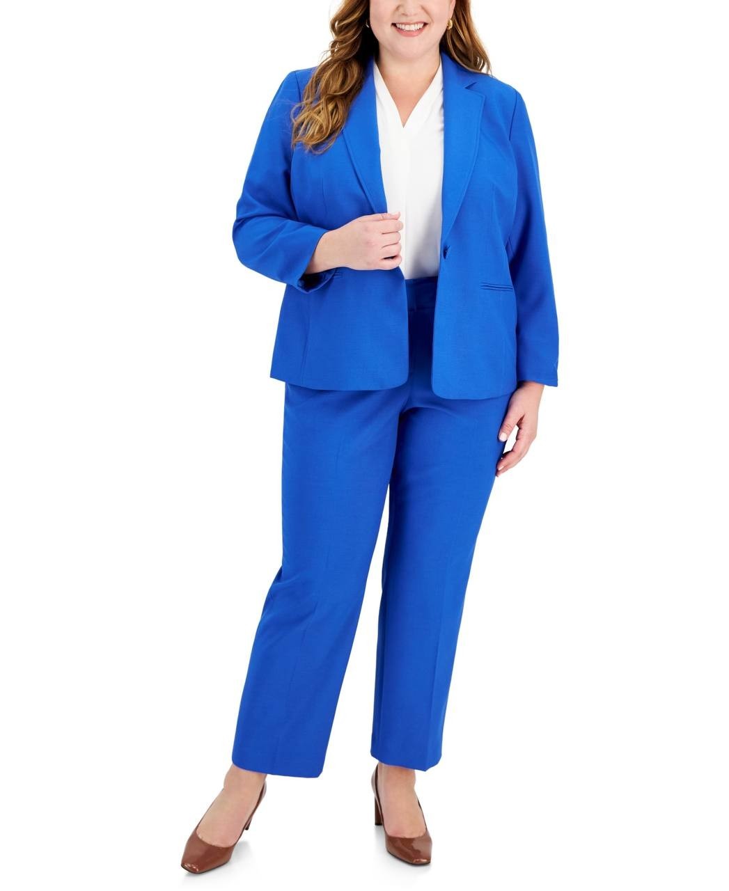 Le Suit Plus Notched‑Lapel Blazer & Pants Set –Blue– Size 20W – NWT – $265