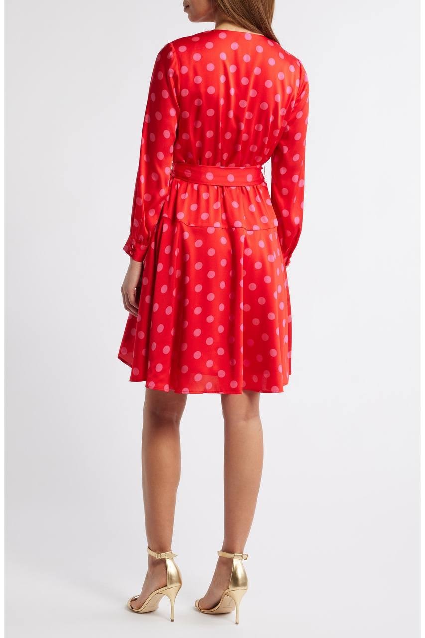 Anne Klein Long Sleeve Faux Wrap Dress Puppy/Fuschia Rose 10 NWT $139