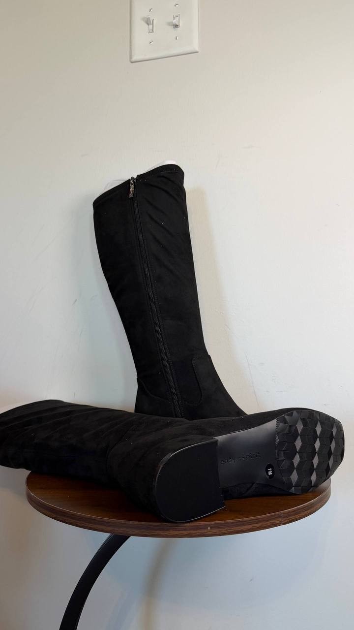 Easy Spirit Danilyn Women’s Tall Block Heel Boots Black 7M Textile $159 NWB