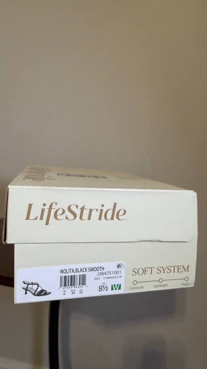 LifeStride Black Faux Leather Slingback Sandals 8.5W NIB $79.99