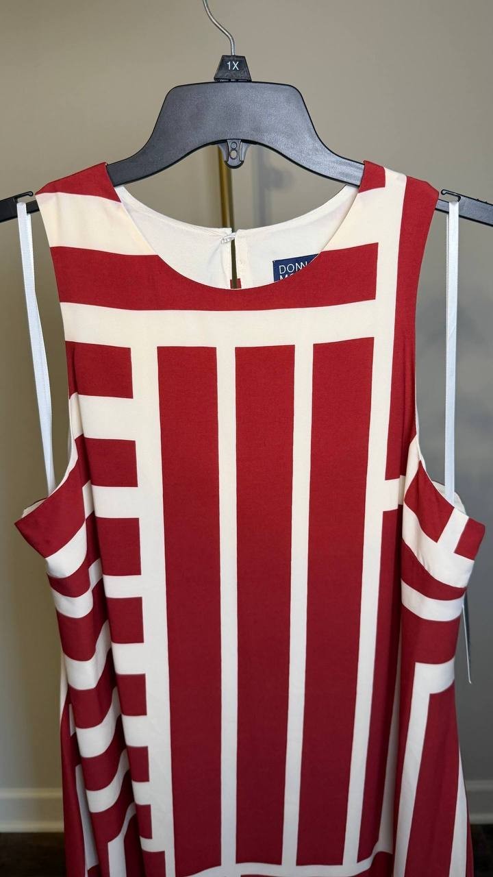 Donna Morgan Crewneck Midi Dress Cream/Dark Red 18 NWT $158