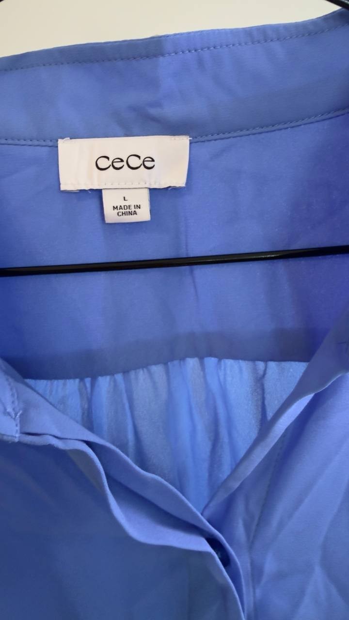 Cece Open Collar 3/4‑Sleeve Top L Blue NWT $69