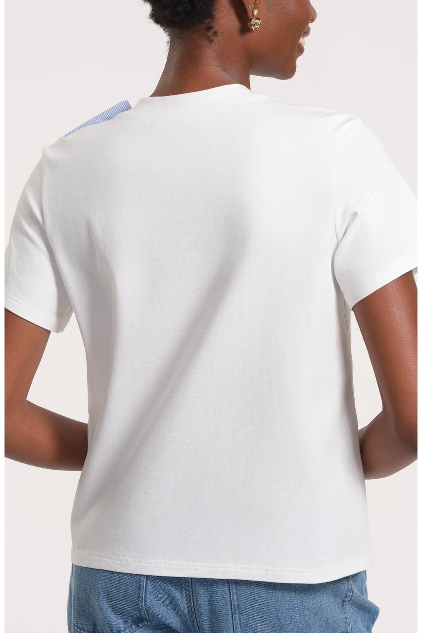 Isaac Mizrahi Striped Bow Stretch Cotton T‑Shirt White/Blue M NWT $84