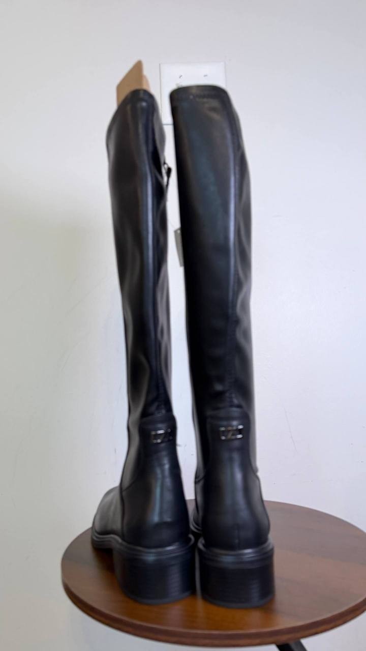 Franco Sarto Gisella Leather Square Toe Knee High Boots Black 8M Wide Calf NWT