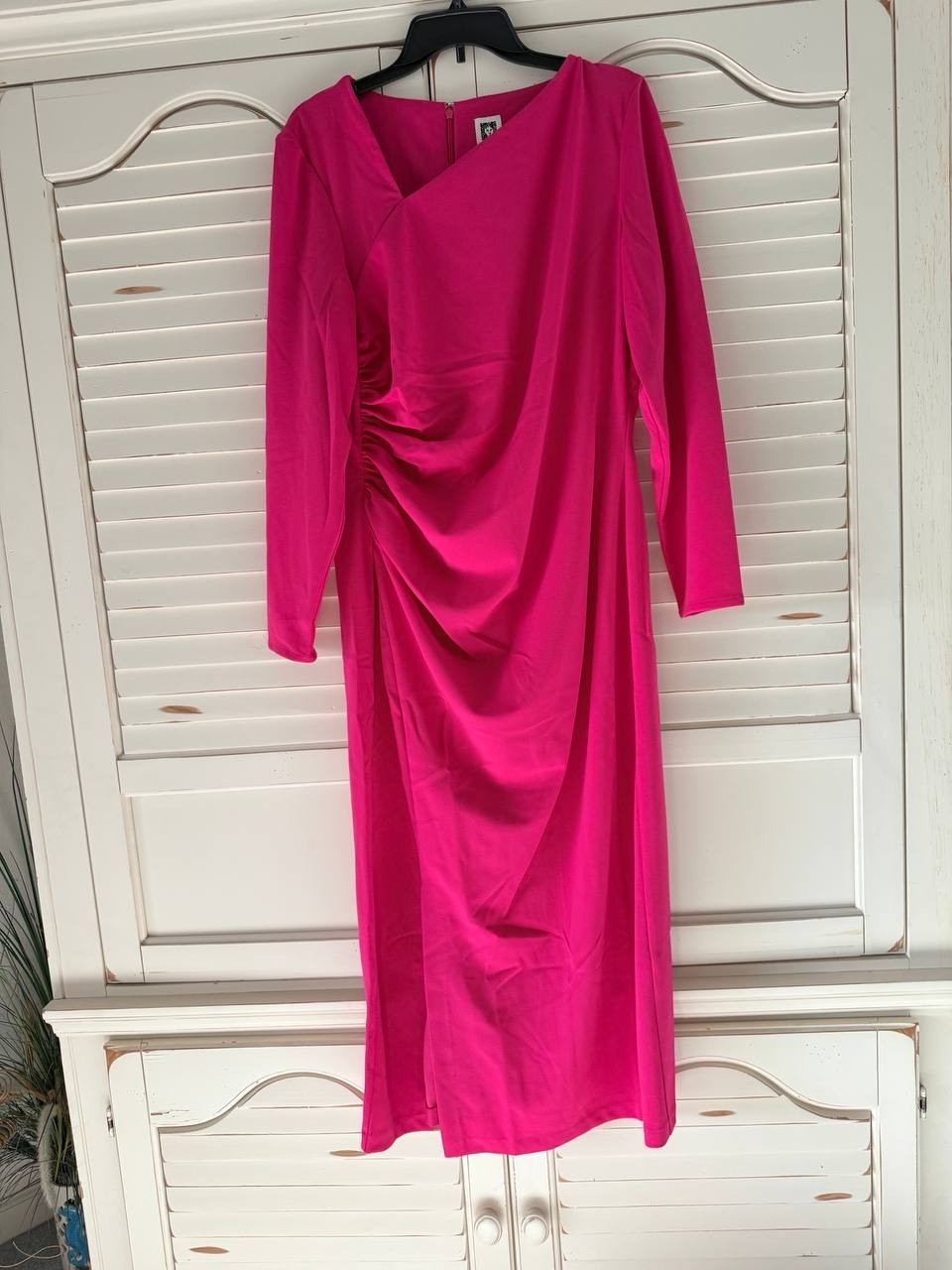 Anne Klein Ruched Midi Dress – Size XL – NWT – Rich Red Asymmetrical NeckLongSle