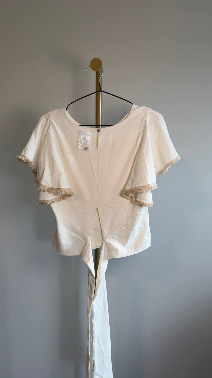 Rivir Woven Short Sleeve Ruffle Top Cream M NWOT $65