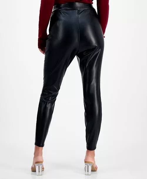 Bar III Faux-Leather Leggings – Size PP – NWT – Black High-Rise Petite Stretch
