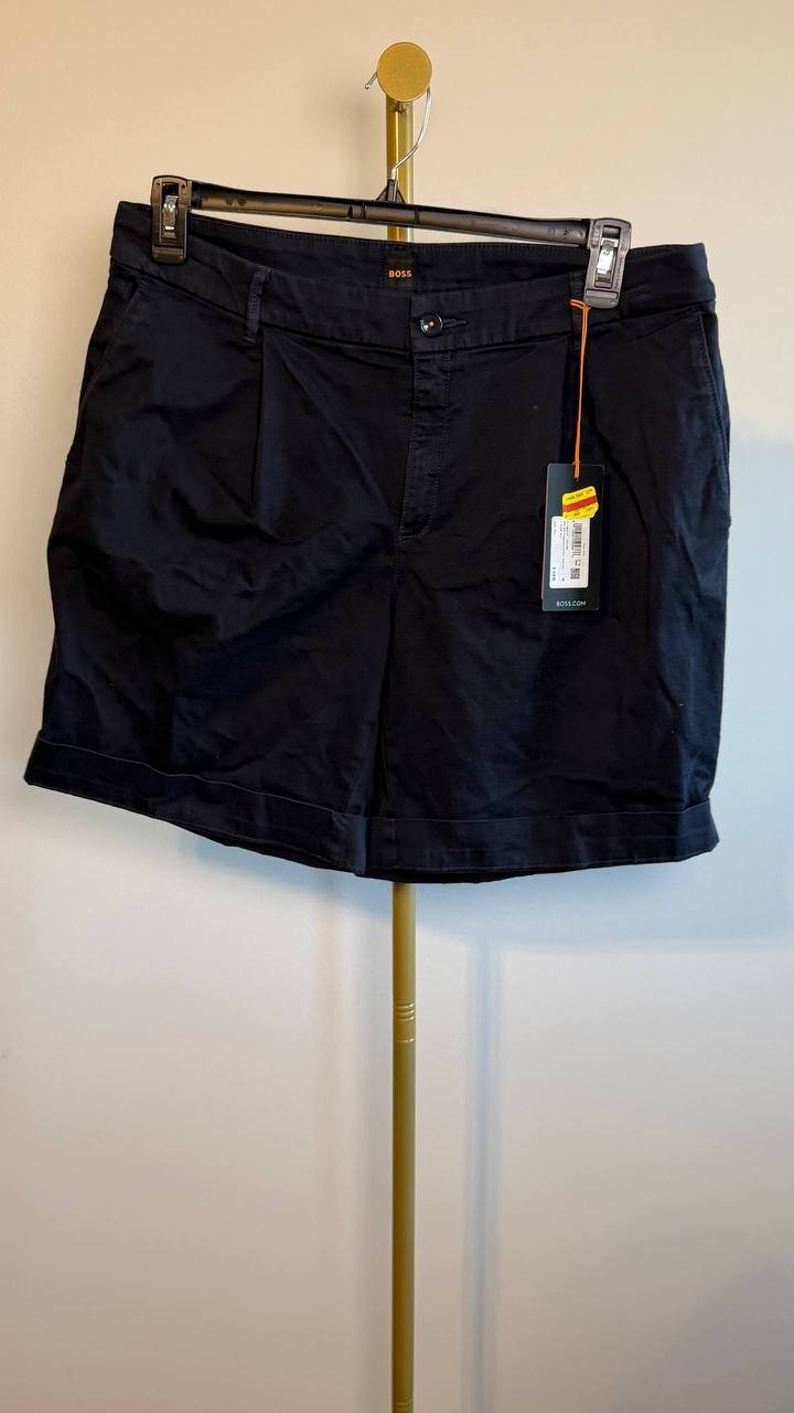 BOSS Taggie High Rise Tailored Shorts Dark Blue 12 NWT $128