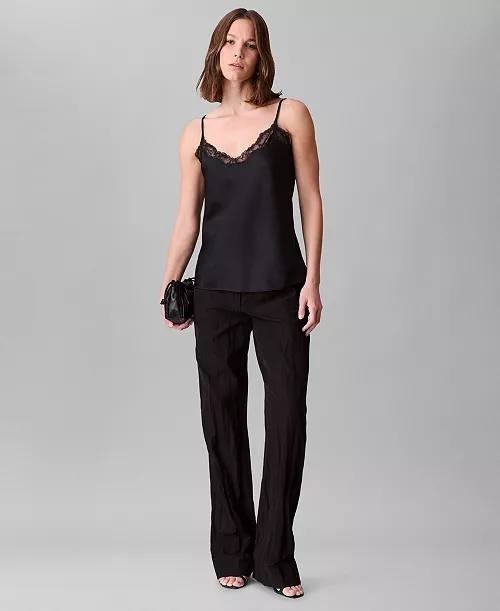 Calvin Klein Lace‑Trim V‑Neck Camisole Black XL NWT $89