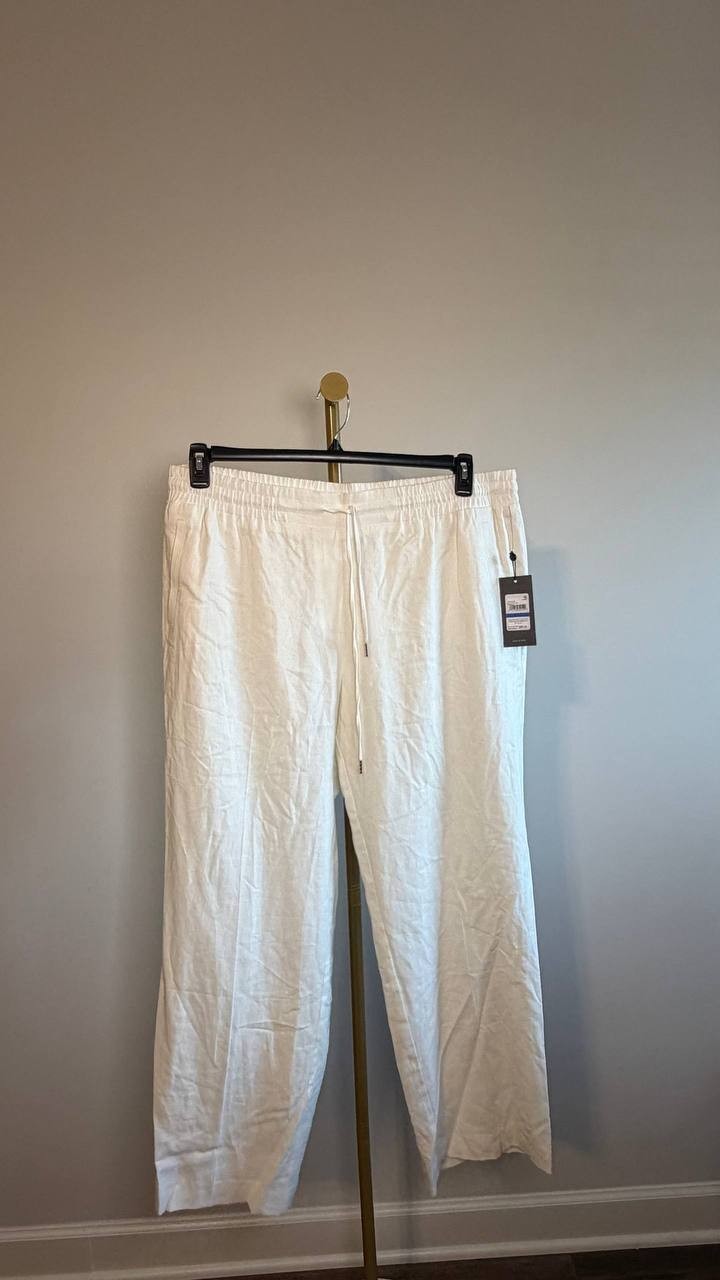 Jones New York White Drawstring Linen‑Blend Pant White XL NWT $89.50