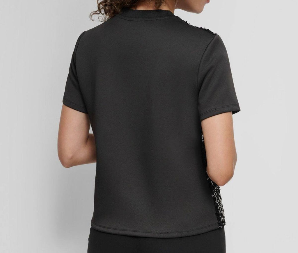 DKNY Women’s Black Sequin Front Short Sleeve Top - Size L - NWT