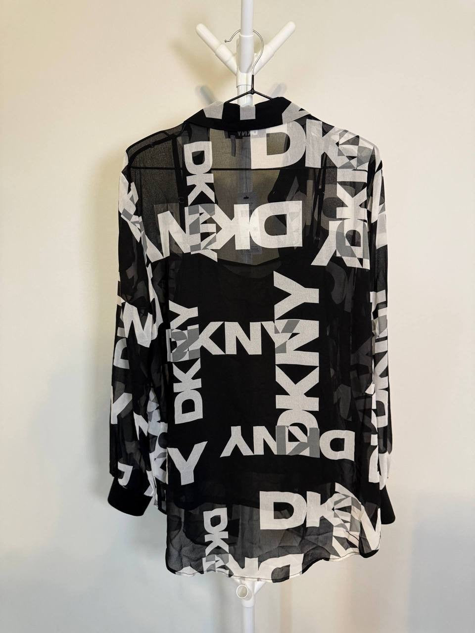 DKNY Foundation  Logo Print Blouse  Modern  Black  Size M  NWT  msrp $89