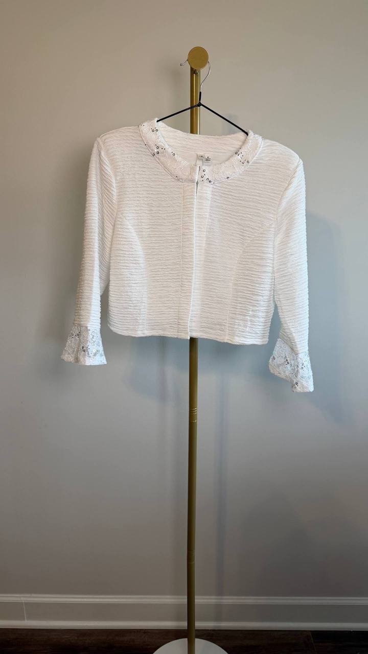 NY Collection Novelty Knit Lace Jacket White 8P NWT $62
