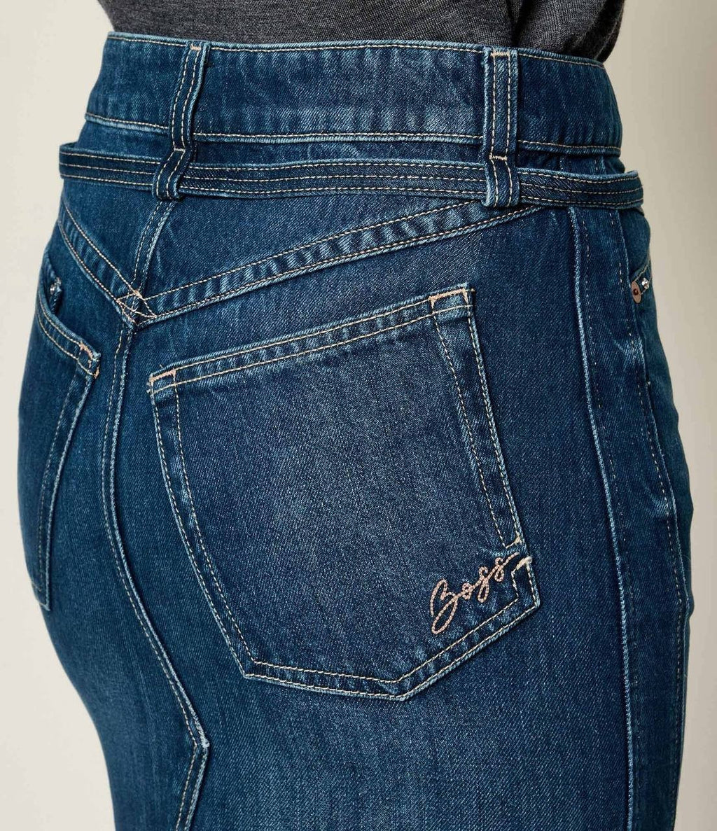 BOSS Blue-Denim Flared Skirt Dark Blue Size 27 NWT $199