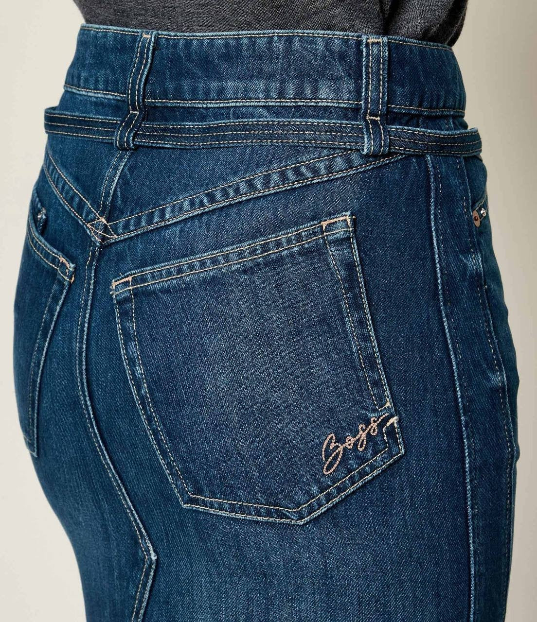 BOSS Blue-Denim Flared Skirt Dark Blue Size 27 NWT $199