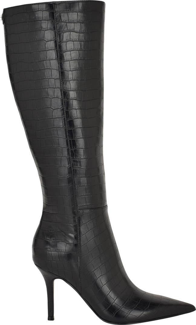GUESS Gressa Wide Calf Knee High Pointed Toe Boots Black 8.5M Synthetic $179 NWB
