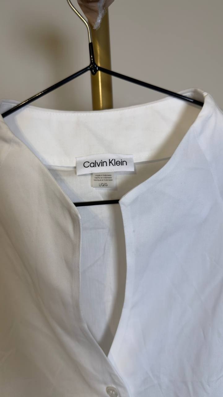 Calvin Klein Women’s Sleeveless Button‑Down Poplin Top White L NWT $99