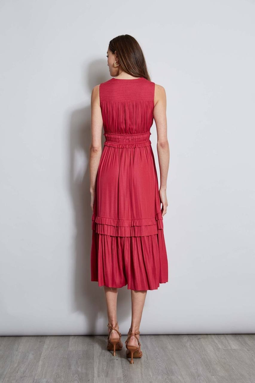T-Tahari Smocked Sleeveless Midi Dress Red Size XS NWT $148 – Romantic Feminine