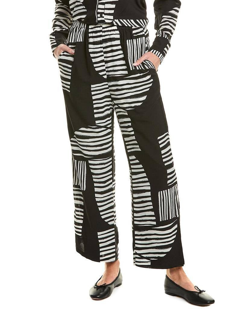 Gracia Black Mismatch Line Pattern Pajama Pants Size L Excellent Preowned