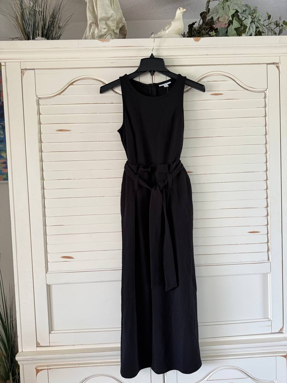 Bar III Jumpsuit PP Black Petite Sleeveless Crewneck Tie Waist Cropped NWT