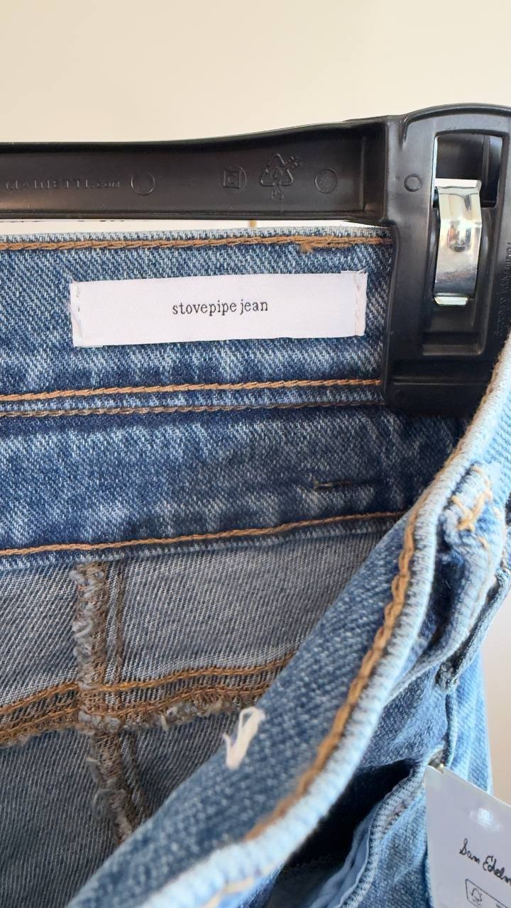 Sam Edelman Twisted-Seam Stovepipe Jeans Mid Wash Size 25 NWT $119