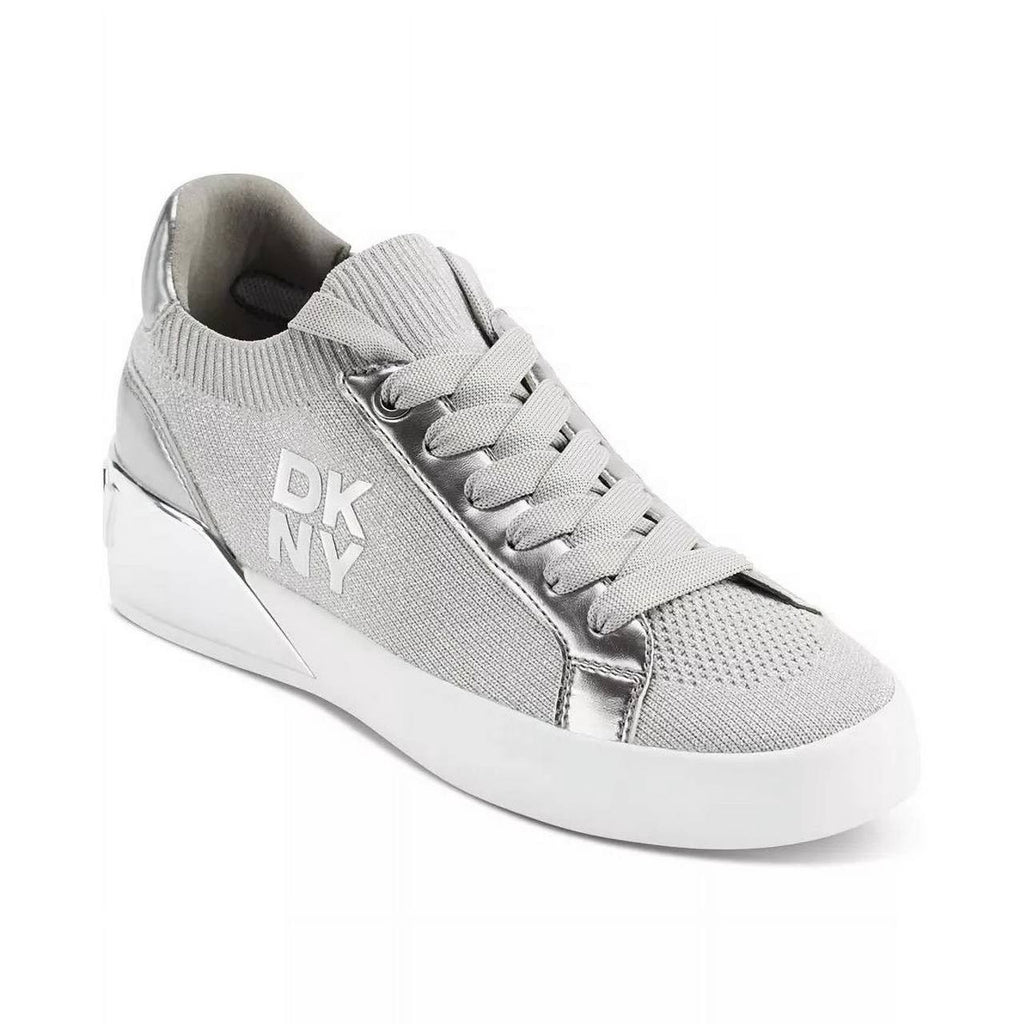 DKNY Mallory Lace-Up Sneakers Grey/Silver 7.5M Man‑Made MSRP $129 NWOB