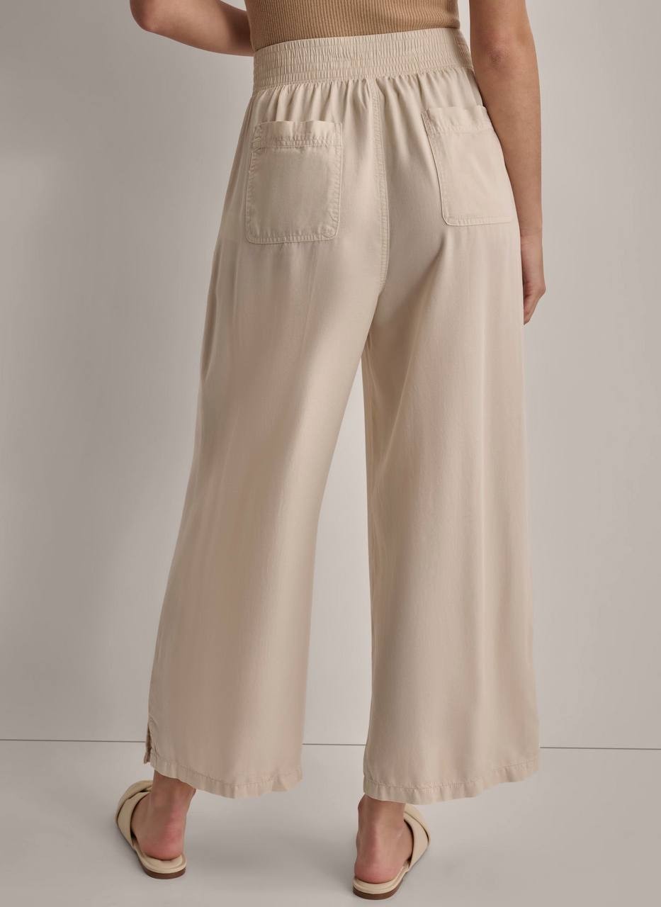 DKNY Petite Beige Garment-Dyed Wide-Leg Ankle Pant, Pull-On, Tencel, PS