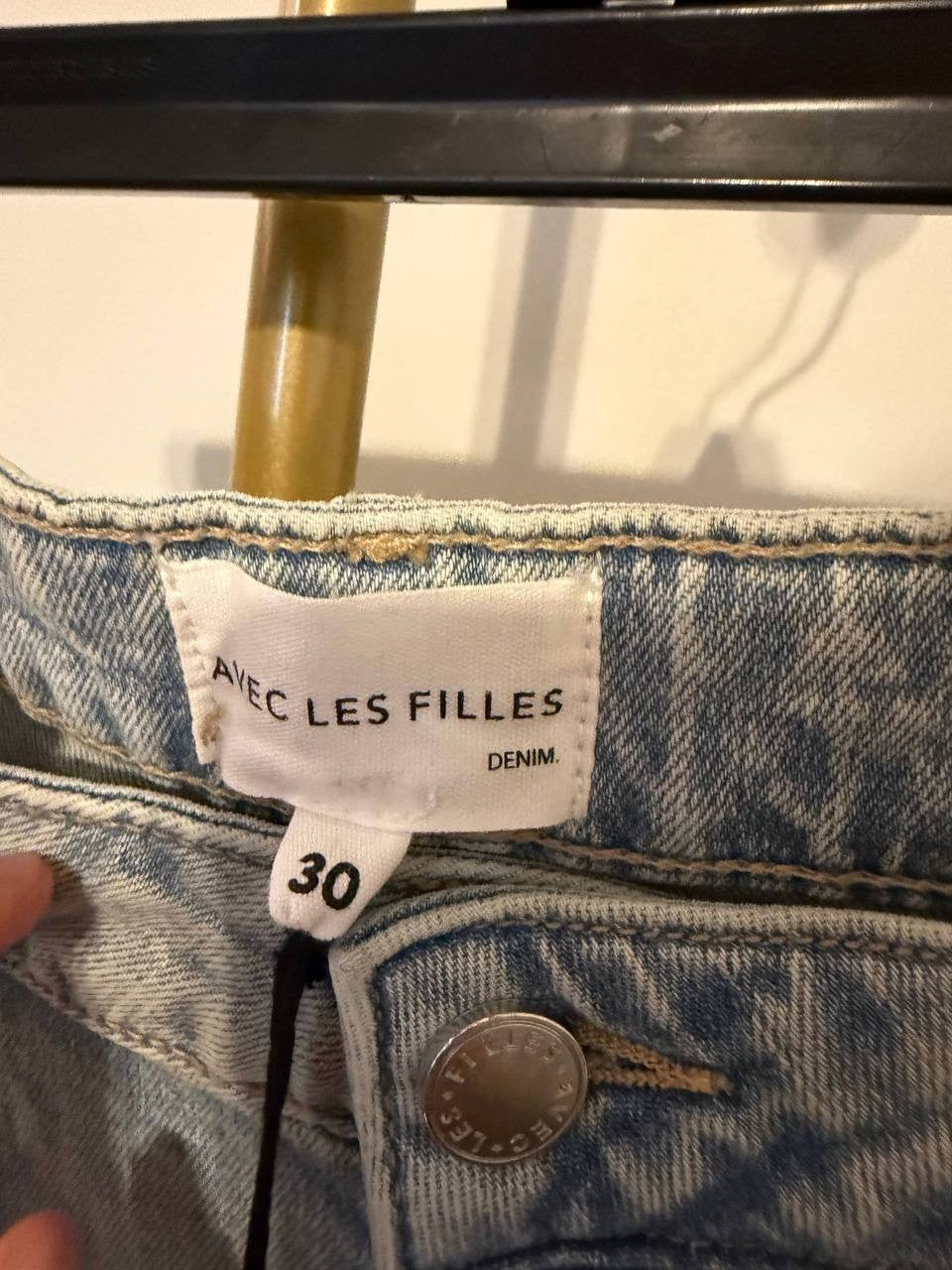 Avec Les Filles Pleat‑Front Wide‑Leg Jeans Blue Size30 NWT msrp$129