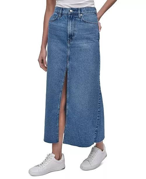 DKNY Jeans High‑Rise Cotton Denim Maxi Skirt – Size 28 – NWT – Blue